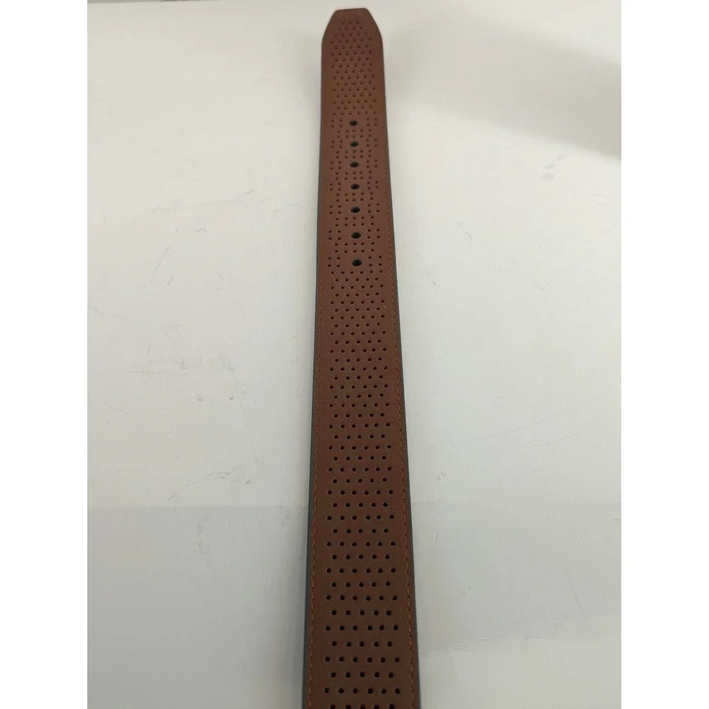 Greg Norman Mens Size 38 Grey Genuine Leather Comfort Stretch Perforated Belt